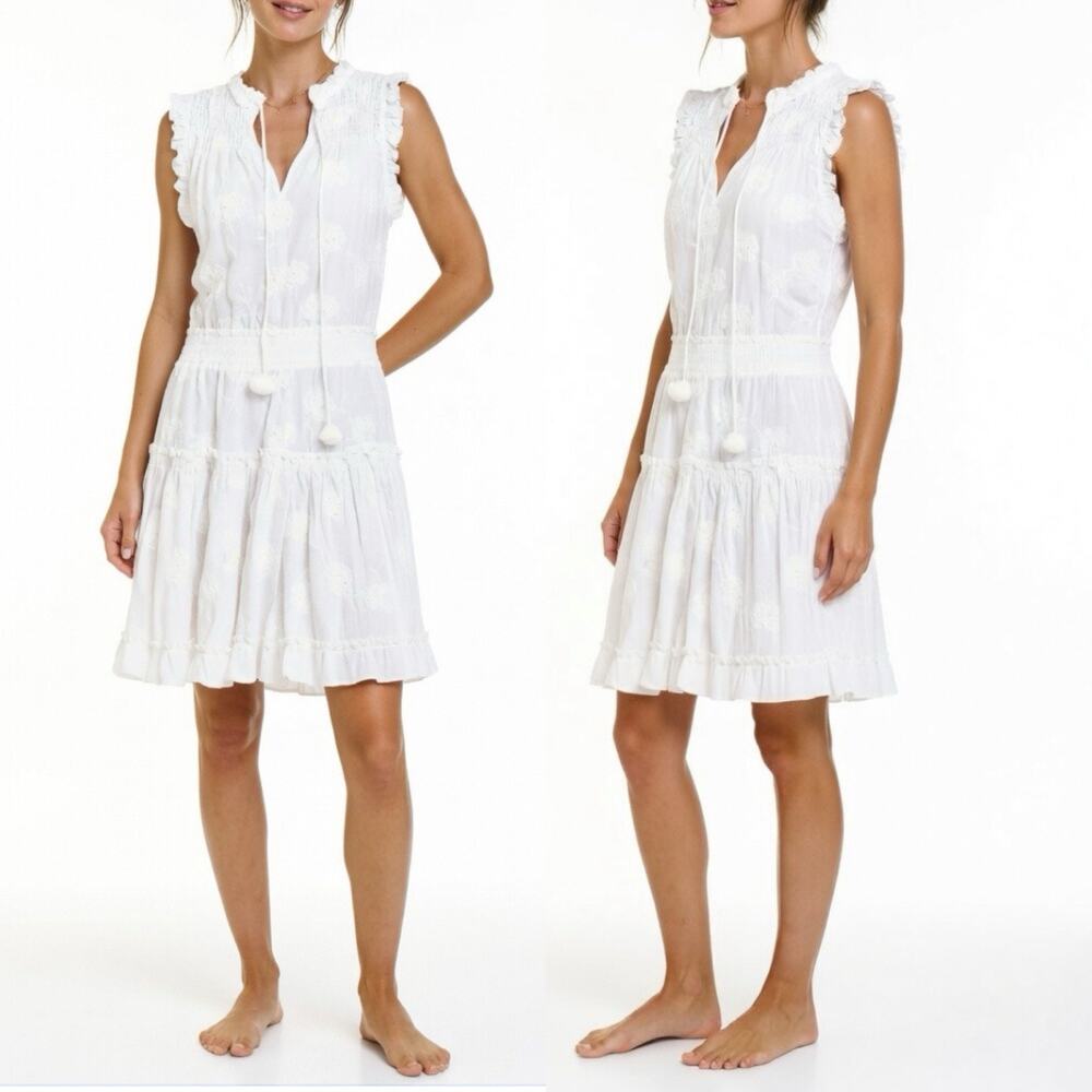 Dear John White Ruffled Sleeveless Tie-Front Mini Dress
